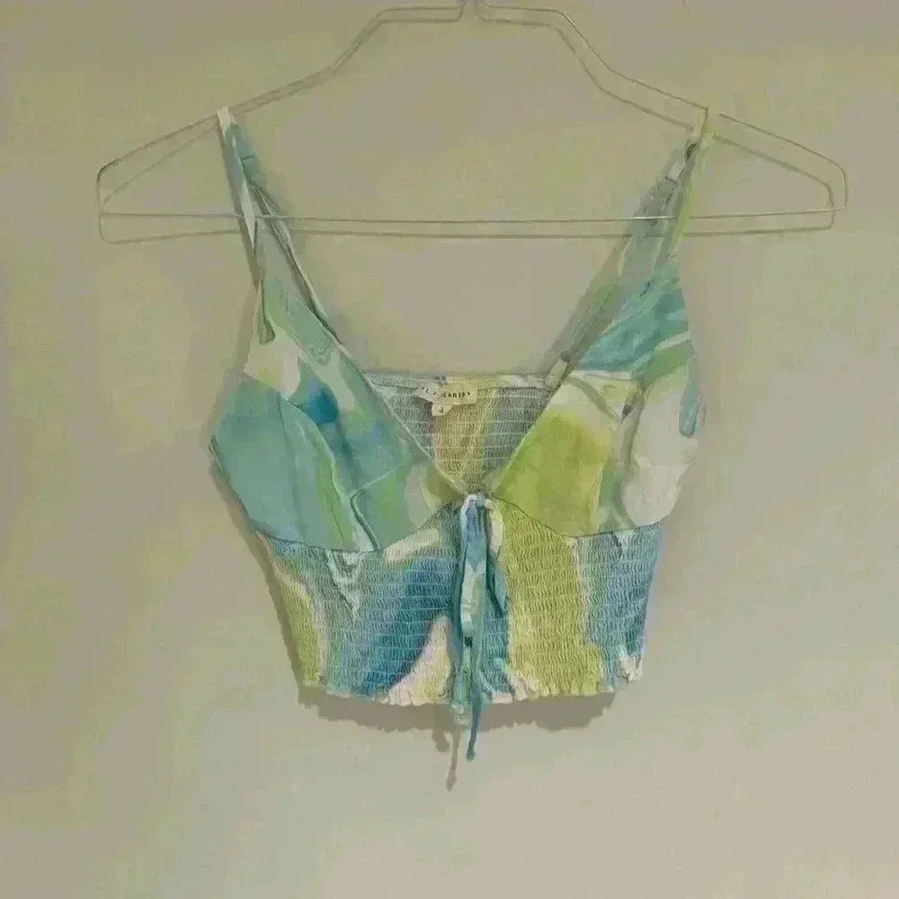 L.A. Hearts Green and Blue Thin Strap Crop Top Size Small Like New